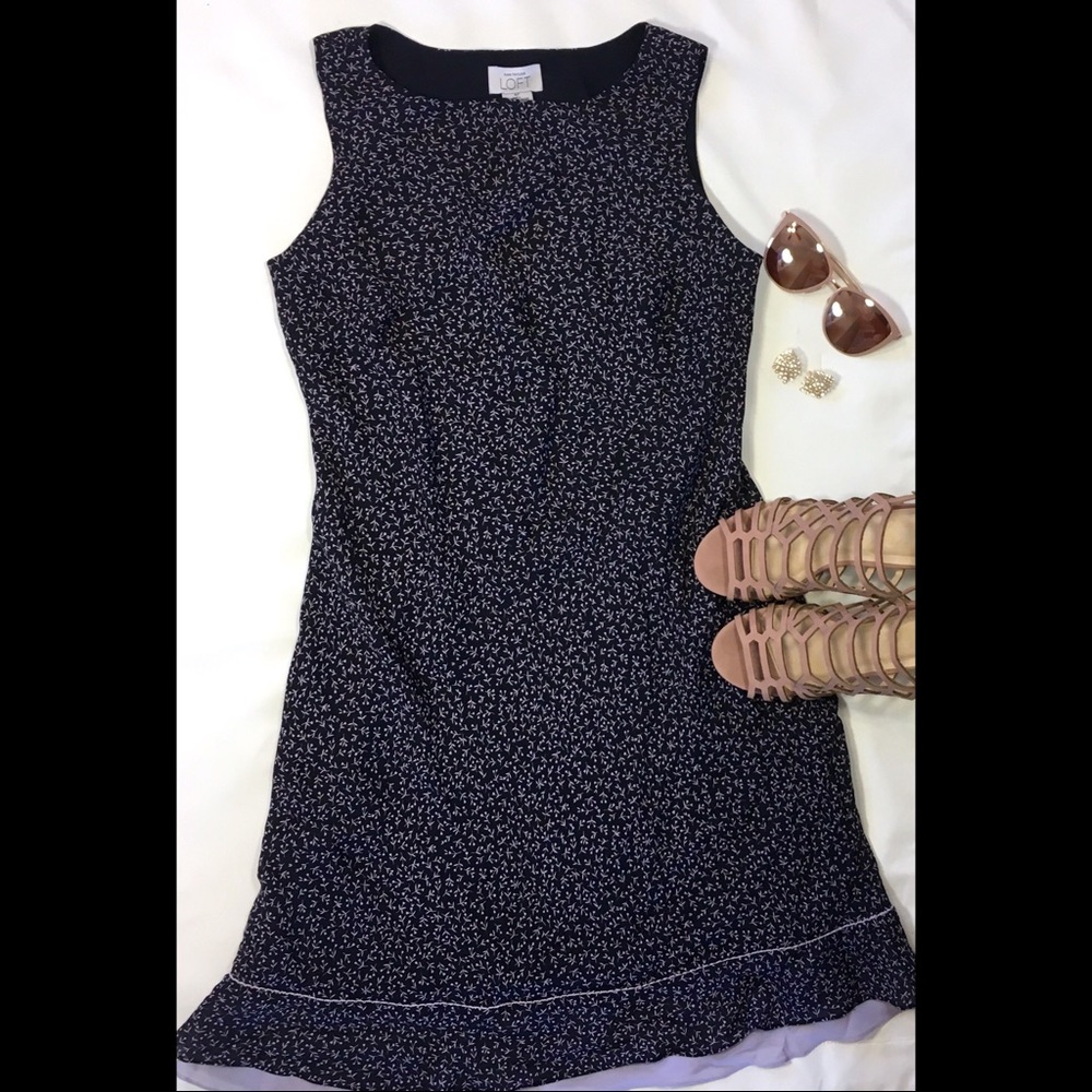 Ann Taylor LOFT Midi Navy Lilac Floral Dress